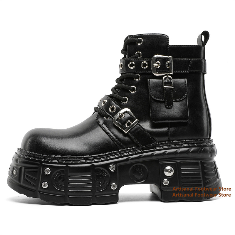 Chelsea Boots Men - أحذية كاحل سوداء مزينة بجيوب، مزودة