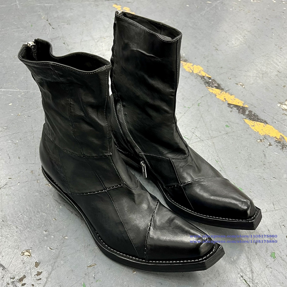 Chelsea Boots Men - أحذية رجالية جلدية سوداء مدبب تو