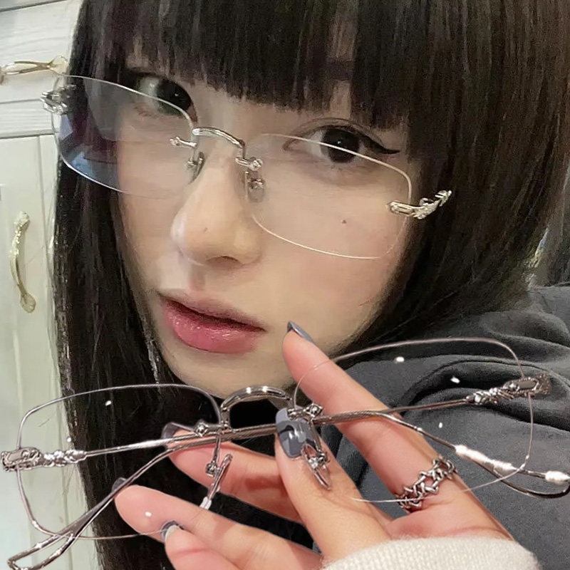 Men'S Fashion Rimless Glasses - نظارات شفافة مستطيلة بدون إطار، نظارات