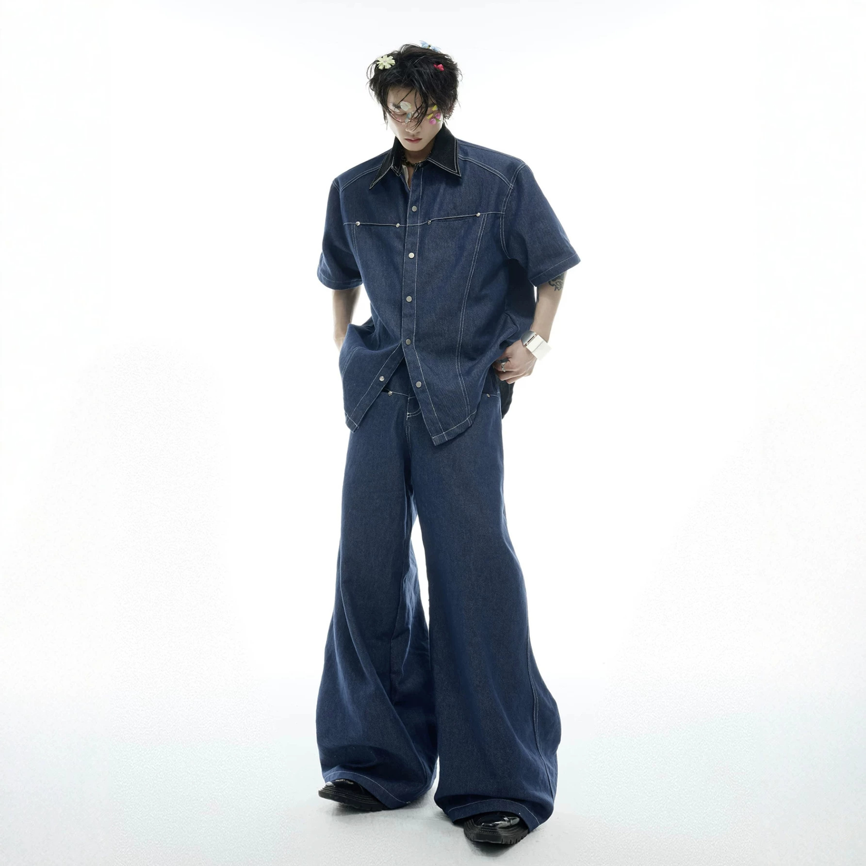 Men Fashion Jeans - طقم صيفي رجالي من الدنيم بتصميم