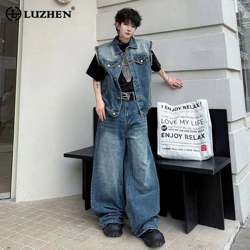 Men Fashion Jeans - LUZHEN 2026 أطقم صيفية من قطعتين