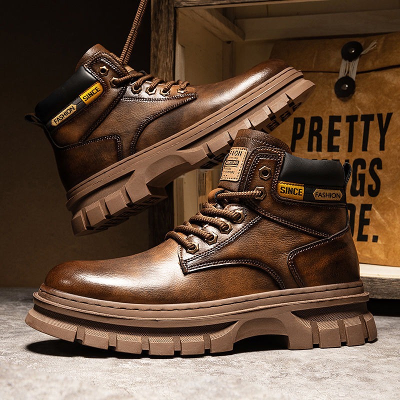 Chelsea Boots Men - Vintage الرجال منصة حذاء من الجلد
