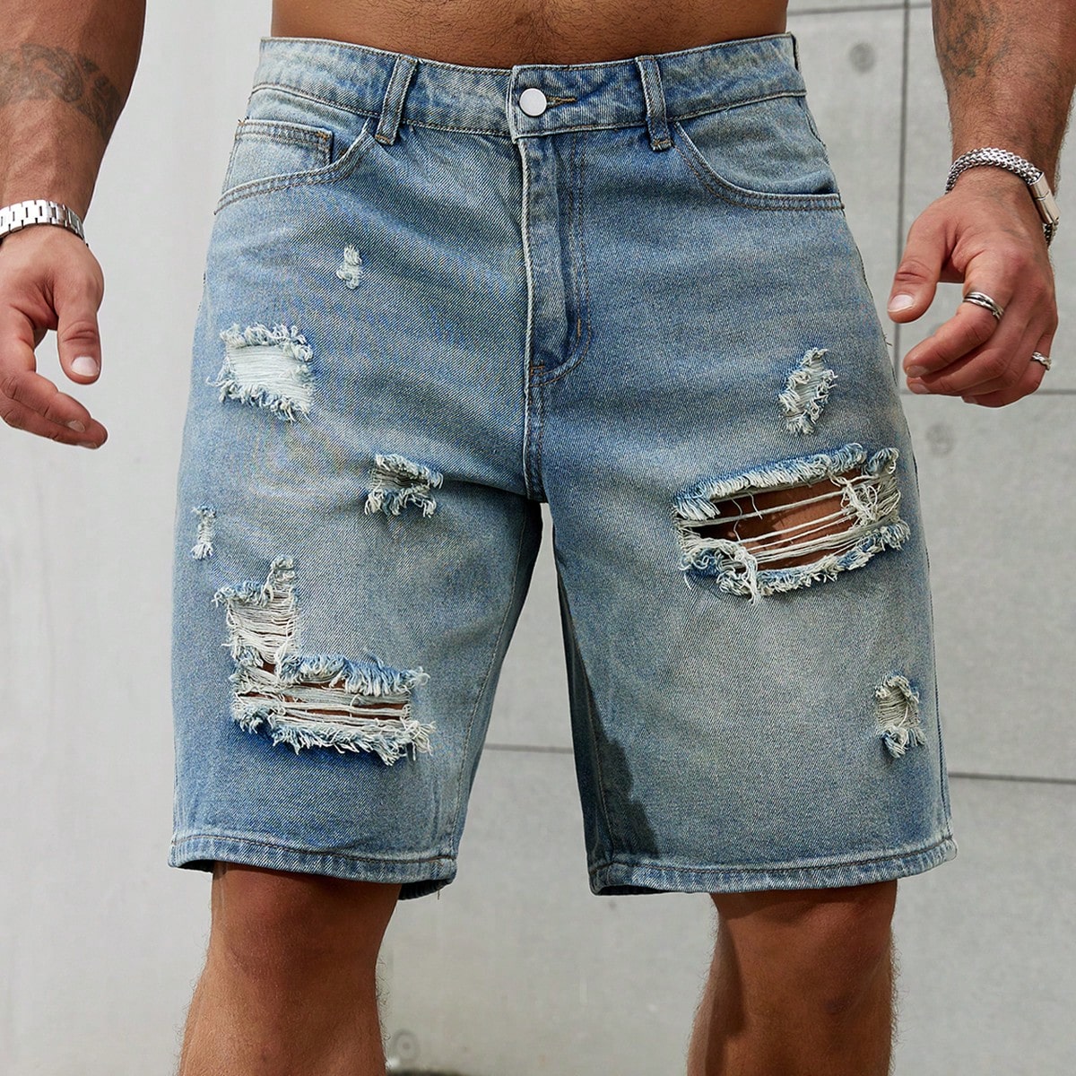 Men Fashion Jeans - جينز قطني قصير ممزق للرجال ،