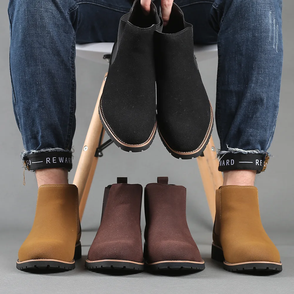 Chelsea Boots Men - الرجال حذاء من الجلد النمط البريطاني