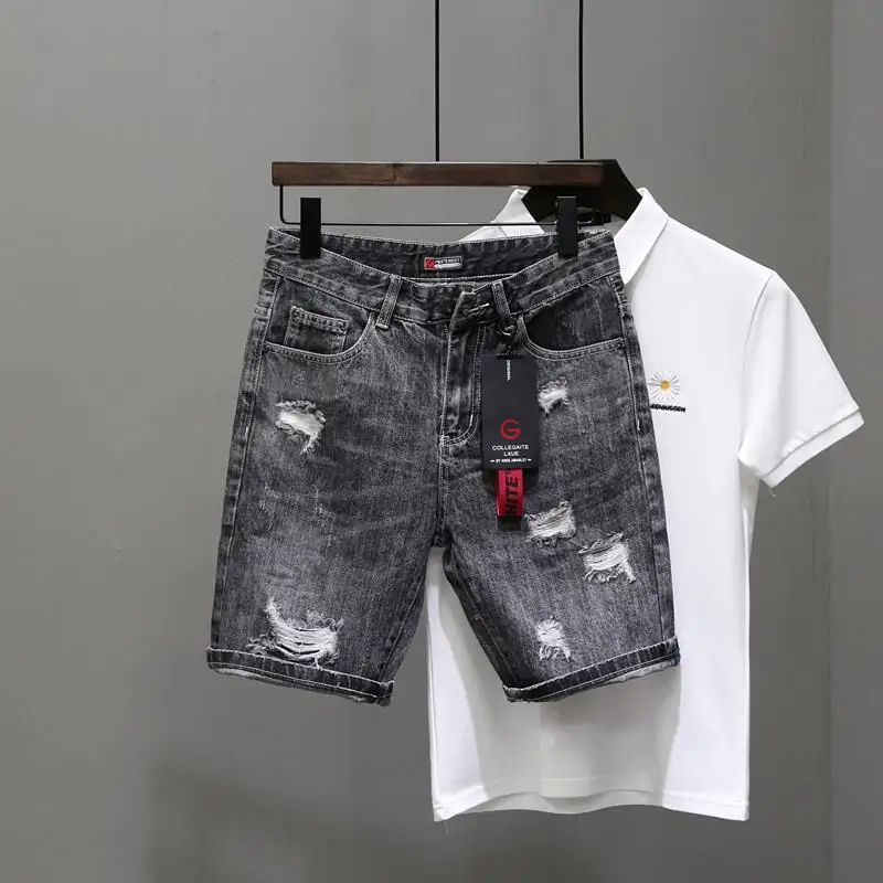 Men Fashion Jeans - سراويل جينز ممزقة باللون الأسود والرمادي
