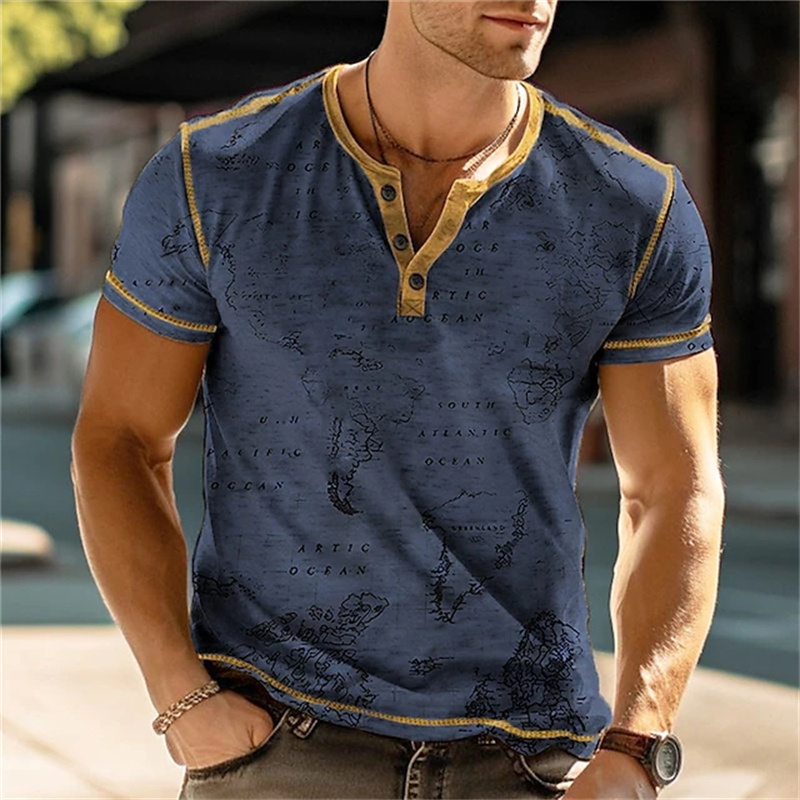 قمصان هنري للرجال بطباعة ثلاثي - مراجعة Men Fashion Vintage وسعره