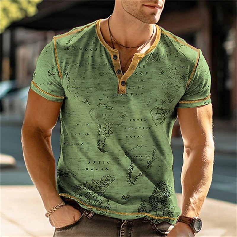 قمصان هنري للرجال بطباعة ثلاثي - مراجعة Men Fashion Vintage وسعره